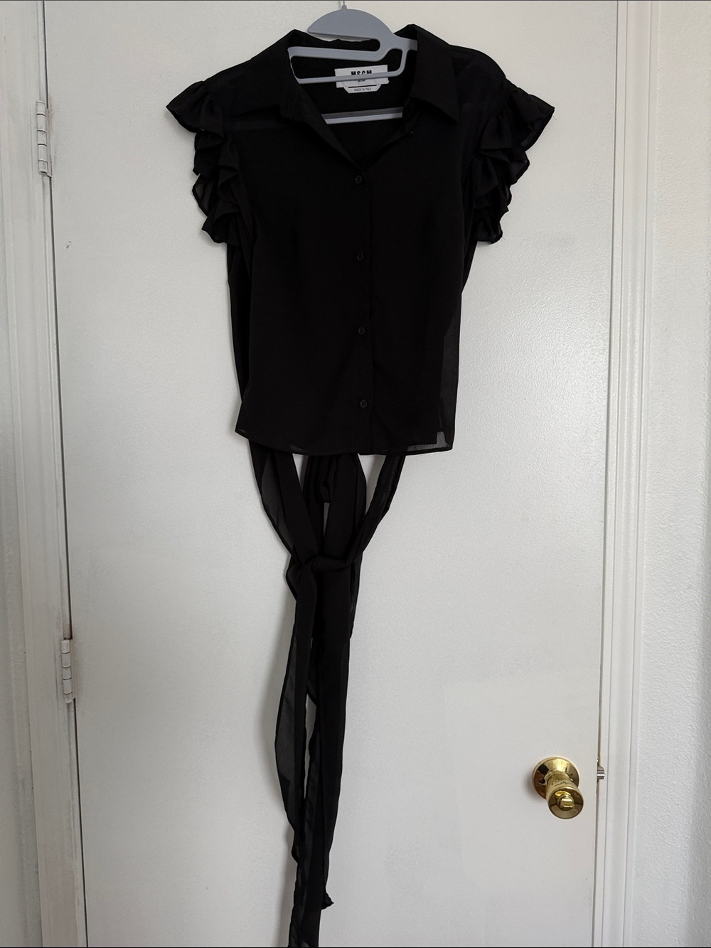 MSGM Black Ruffle Sleeve Button-Front Blouse - Picture 3 of 11